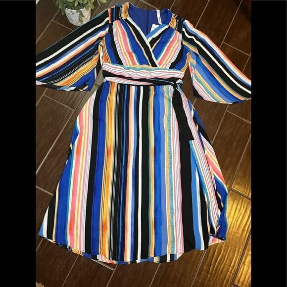 NY Collection Petite Striped Fit & Flare Dress Sz PM - Picture 3 of 13